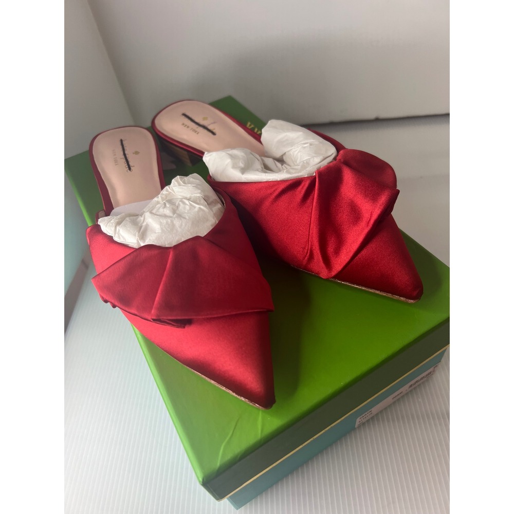 Kate Spade Faryn Red Satin Bow‎ Pointed Toe Mules Flats Size 8.5 - Picture 4 of 10